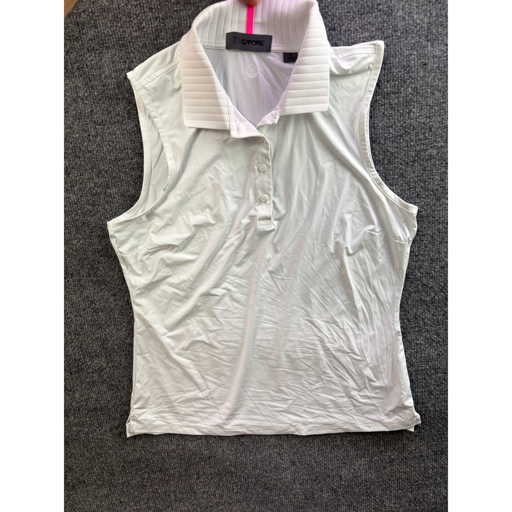 G/FORE Sleeveless Polo Womens Small White Pink Stripe Golf Performance Shirt